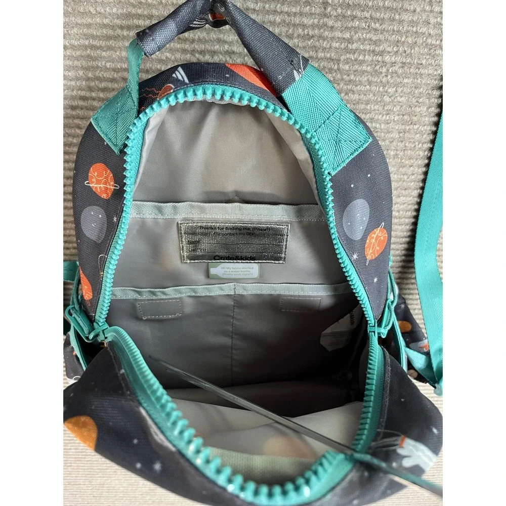Crate & Kids Outer Space Galaxy Print Small Backpack Black Teal Rocket Ship